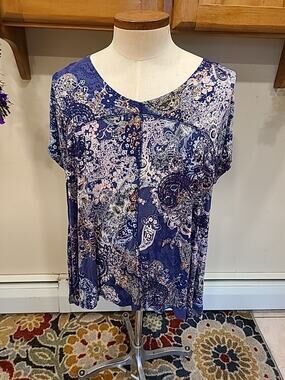 Adrienne Vittadini Shirt Womens 3X Flowy Navy Paisley Casual Bouse Ladies